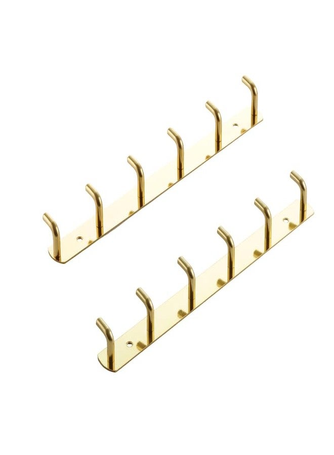 iSTAR Stainless Steel 6 Pin Bath Towel Hooks | Durable Rust Resistant Hook Organizer Rail | Wall Mounted Multipurpose Hanger for Bathroom, Kitchen, Clothes, Towels, Keys and Bath Robe (Set of 2, Gold) - Image 1